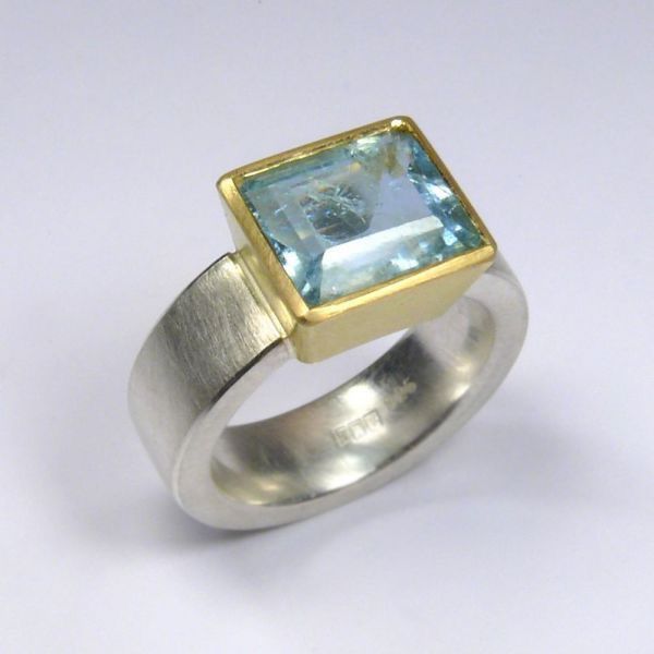 Vintage Blue Square Gold & Silver Ring-Maryam Jewelry