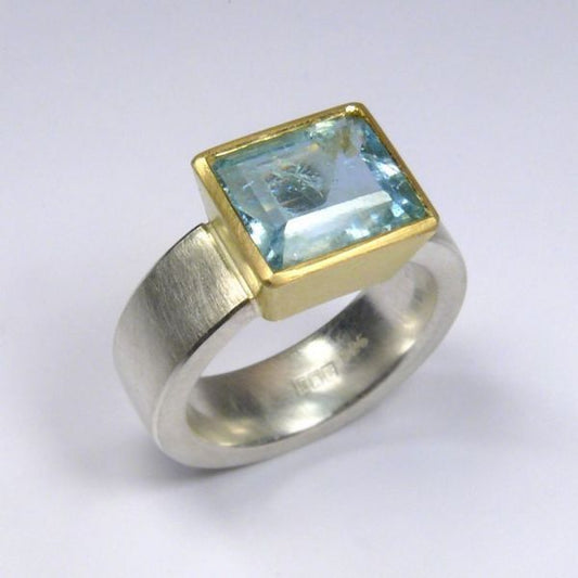 Vintage Blue Square Gold & Silver Ring-Maryam Jewelry