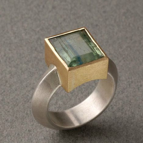 Vintage Green Square Gold & Silver Ring-Maryam Jewelry