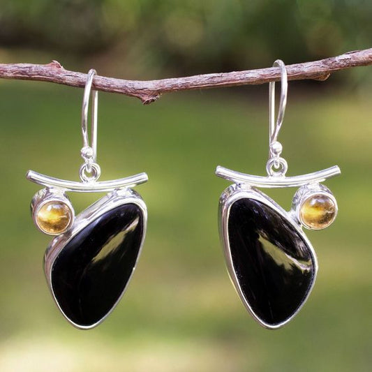 Vintage Dark Stone Silver Earrings-Maryam Jewelry