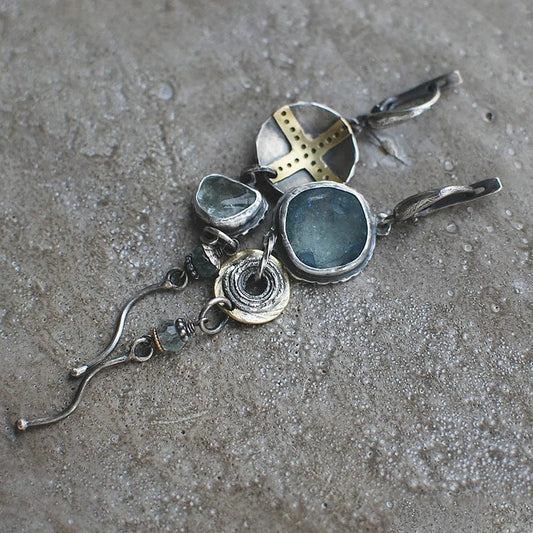 Blue Stone Cross Earrings-Lydieannejewelry