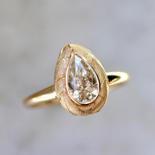 Vintage Golden Crystal Drop Ring-Maryam Jewelry