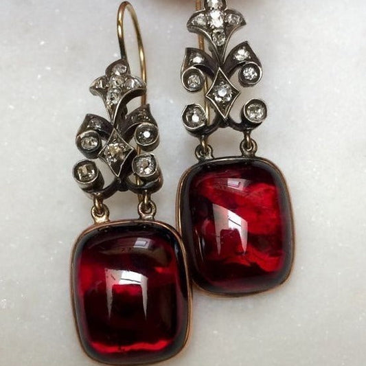 Vintage Red Bright Stone Earrings-Maryam Jewelry