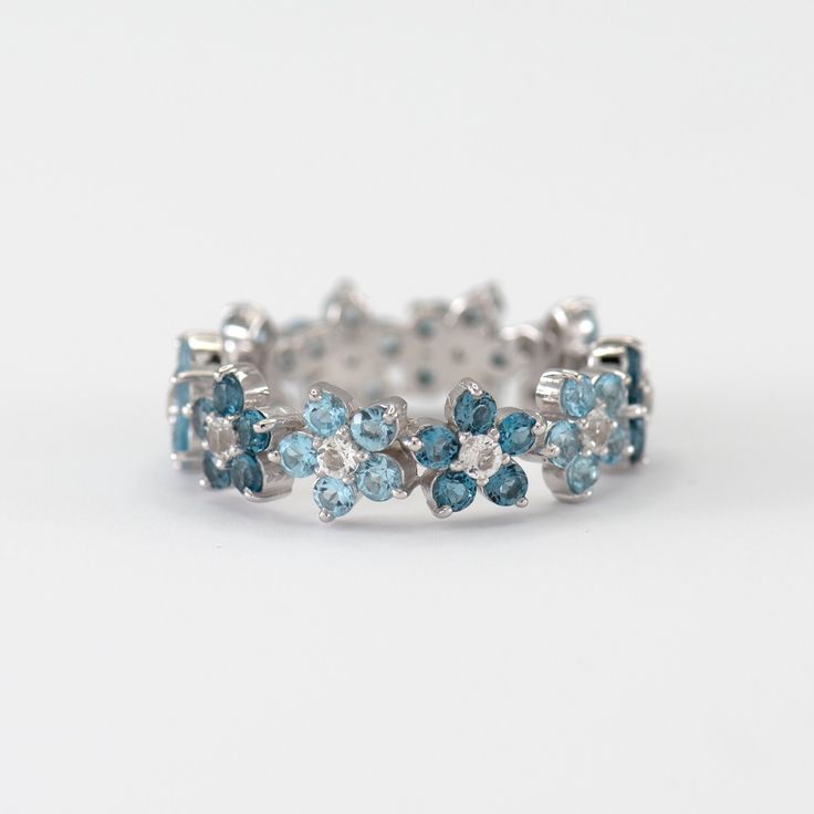 Vintage Blue Daisy Silver Ring-Maryam Jewelry