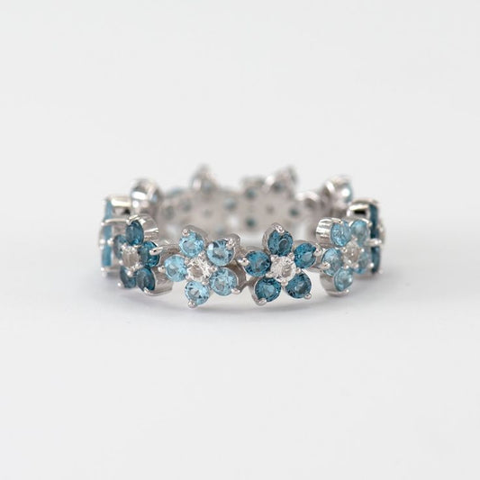 Vintage Blue Daisy Silver Ring-Maryam Jewelry