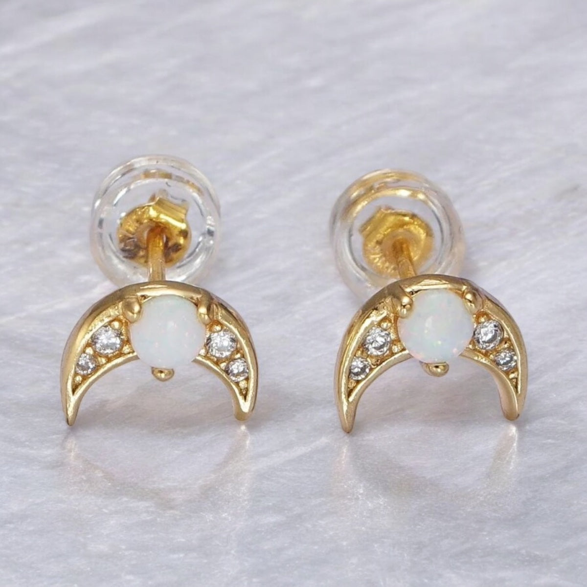 Opal Moon Stud Earrings-Maryam Jewelry