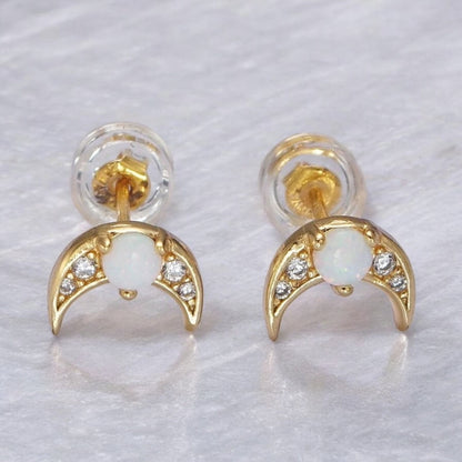 Opal Moon Stud Earrings-Maryam Jewelry