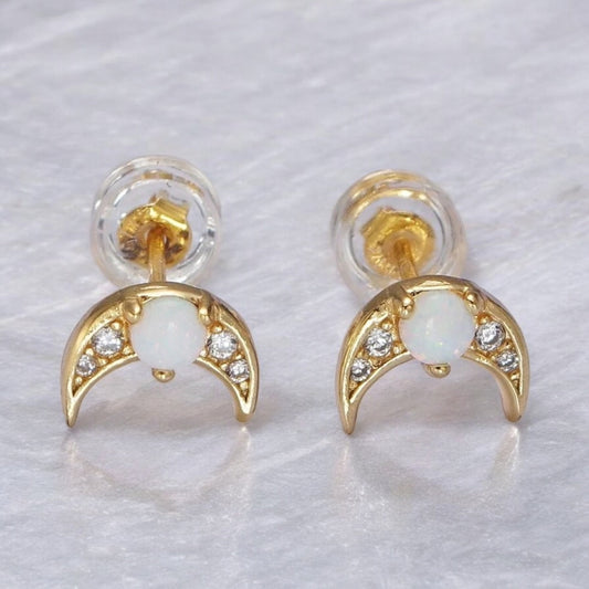 Opal Moon Stud Earrings-Maryam Jewelry
