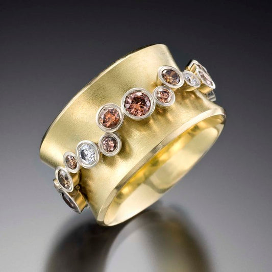 Vintage Golden & Orange Inlaid Zirconia Ring-Maryam Jewelry