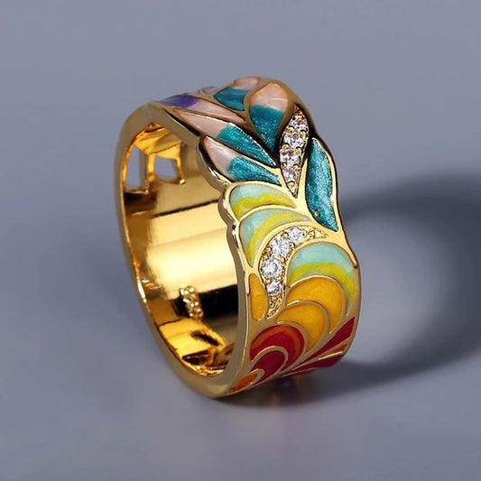 Vintage Enamel Colorful Gold Ring-Maryam Jewelry