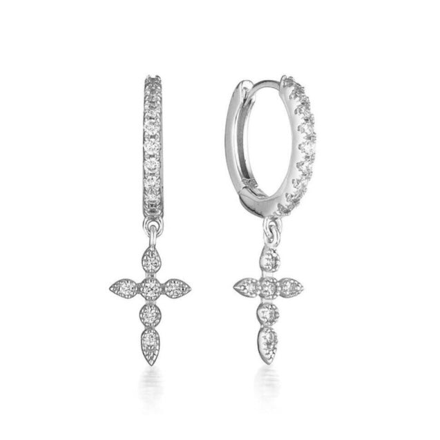 Dainty Cross Huggie Hoop Earrings-Maryam Jewelry