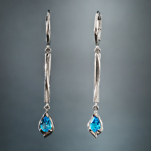 Vintage Blue Dangling Silver Earrings-Maryam Jewelry