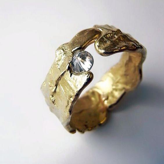 Vintage Inlaid Zirconia Gold Forged Ring-Maryam Jewelry