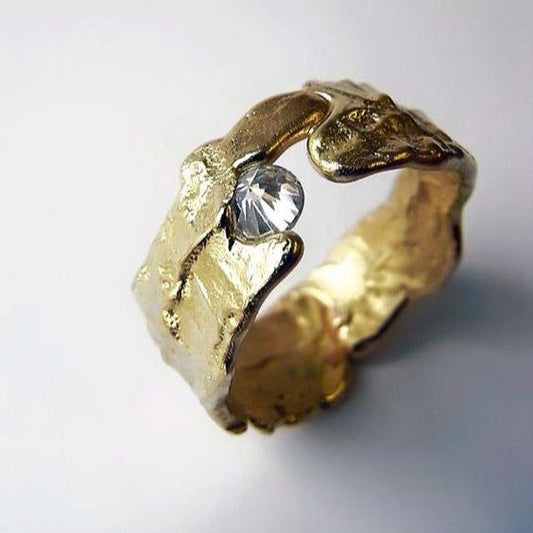 Vintage Inlaid Zirconia Gold Forged Ring-Maryam Jewelry