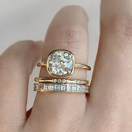 Vintage Zirconia Gold Ring Set-Maryam Jewelry