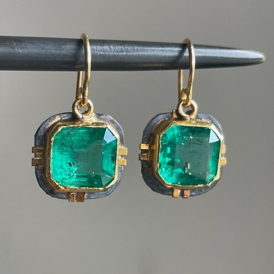 Vintage Turquoise Glass Square Earrings-Maryam Jewelry