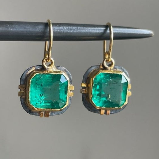 Vintage Turquoise Glass Square Earrings-Maryam Jewelry