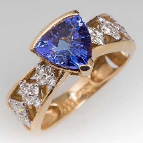 Vintage Blue Stone Hollow Zirconia Gold Ring-Maryam Jewelry