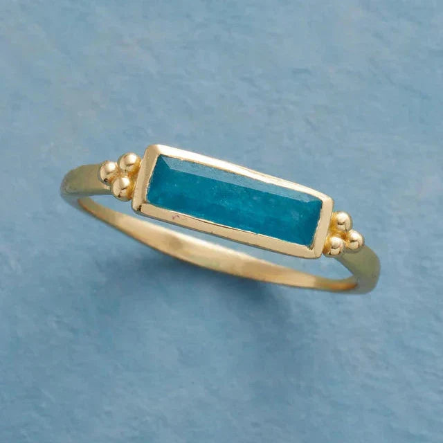 Vintage Blue Rectangular Gold Ring-Maryam Jewelry