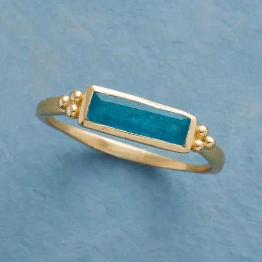 Vintage Blue Rectangular Gold Ring-Maryam Jewelry