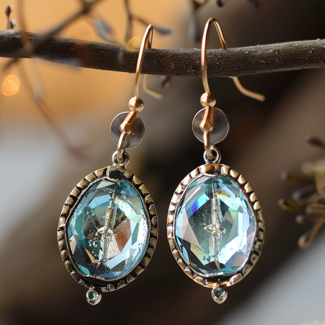 Blue Inlaid Glass Earrings-Maryam Jewelry