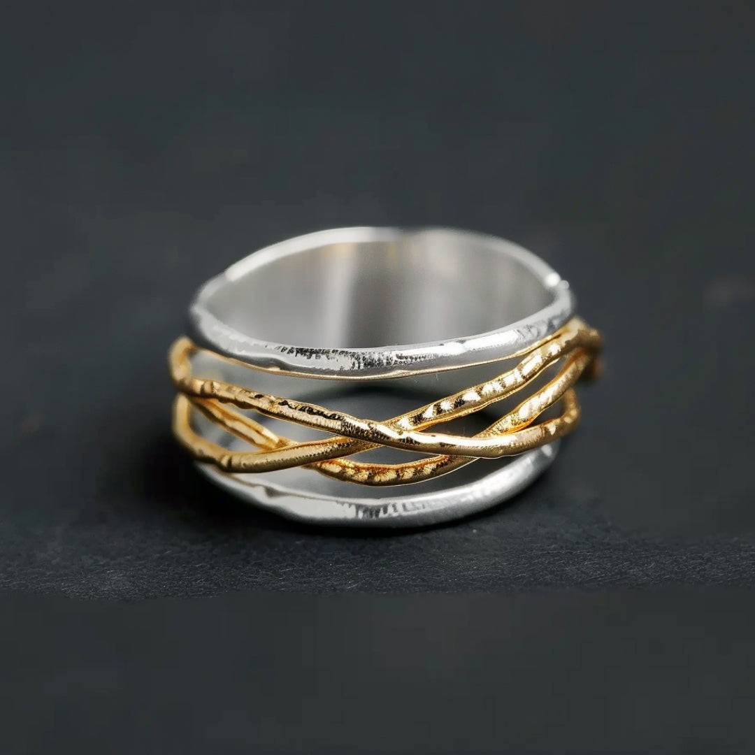 Gold Threads Silver Ring-Maryam Jewelry