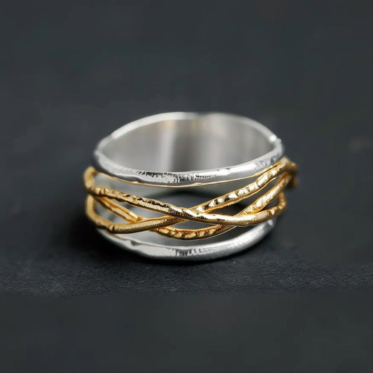 Gold Threads Silver Ring-Maryam Jewelry