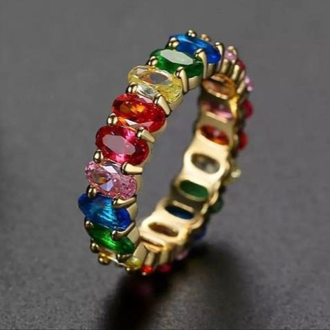 Vintage Colorful Inlaid Crystals Gold Ring-Maryam Jewelry