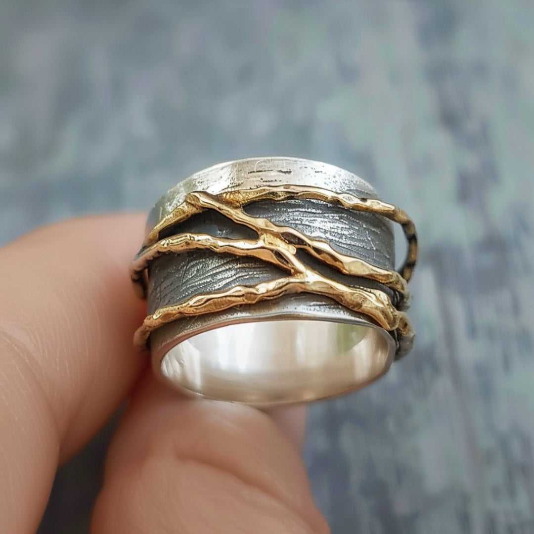 Silver & Gold Threads Ring-Maryam Jewelry
