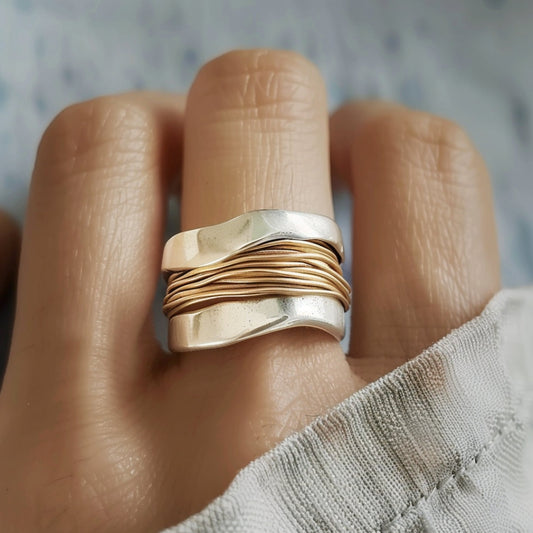 Silver Golden Threads Ring-Maryam Jewelry