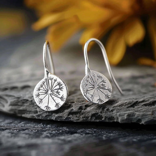 Rounded Silver Dandelion Earrings-Maryam Jewelry