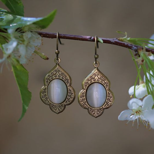 Vintage White Stone Gold Earrings-Maryam Jewelry
