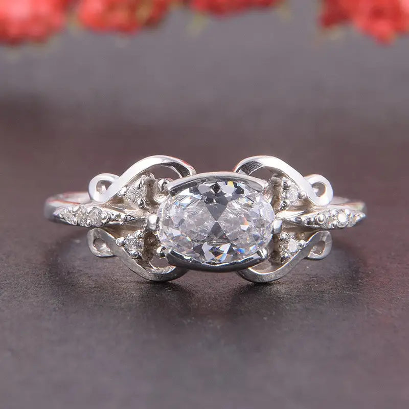 Vintage White Zirconia Silver Ring-Maryam Jewelry