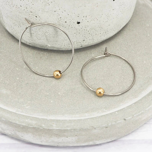 Vintage Silver Hoop Golden Pearl Earrings-Maryam Jewelry