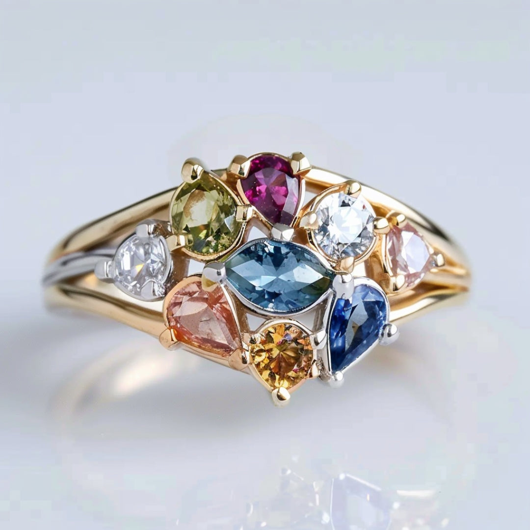 Colorful Crystals Layer Gold Ring-Maryam Jewelry