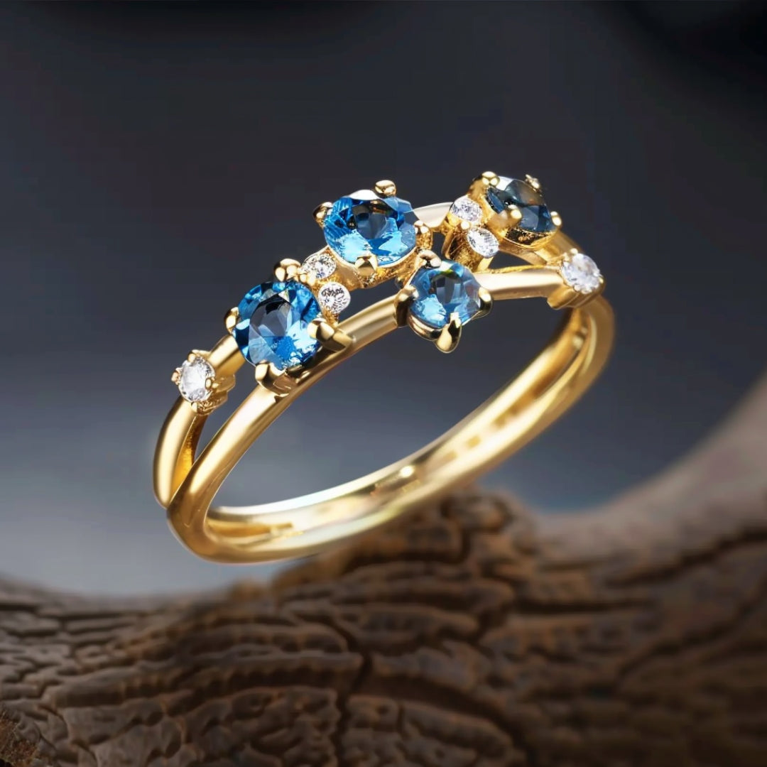 Inlaid Blue Crystal Gold Ring-Maryam Jewelry