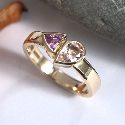 Vintage Pink & Garnet Glass Gold Ring-Maryam Jewelry