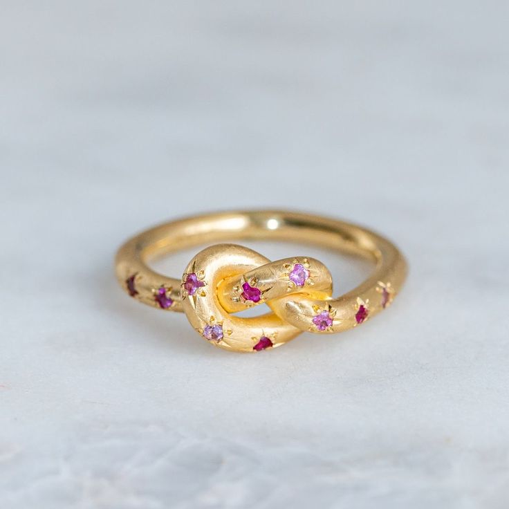 Vintage Pink Knotted Celestial Gold Ring-Maryam Jewelry