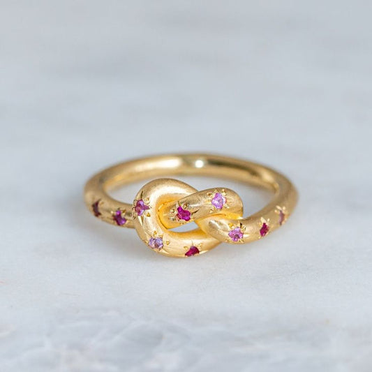 Vintage Pink Knotted Celestial Gold Ring-Maryam Jewelry