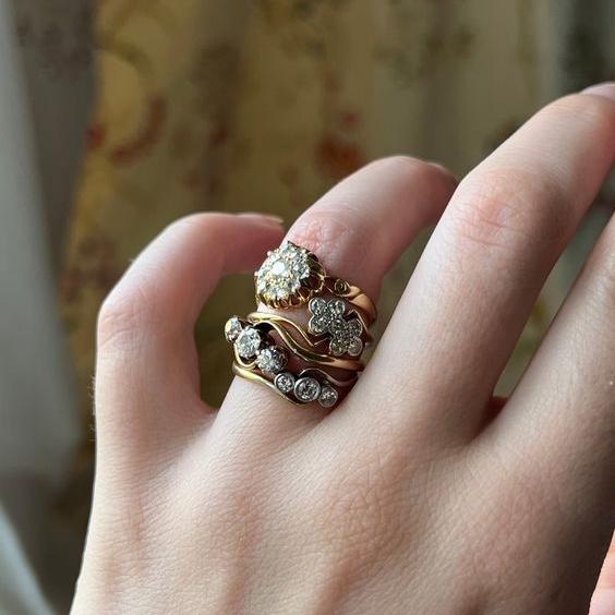 Vintage Flower Zirconia Ring Set-Maryam Jewelry