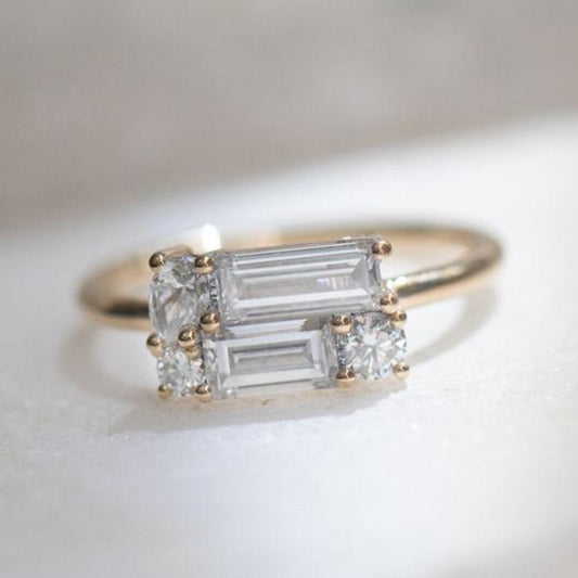 Vintage White Double Glass Gold Ring-Maryam Jewelry