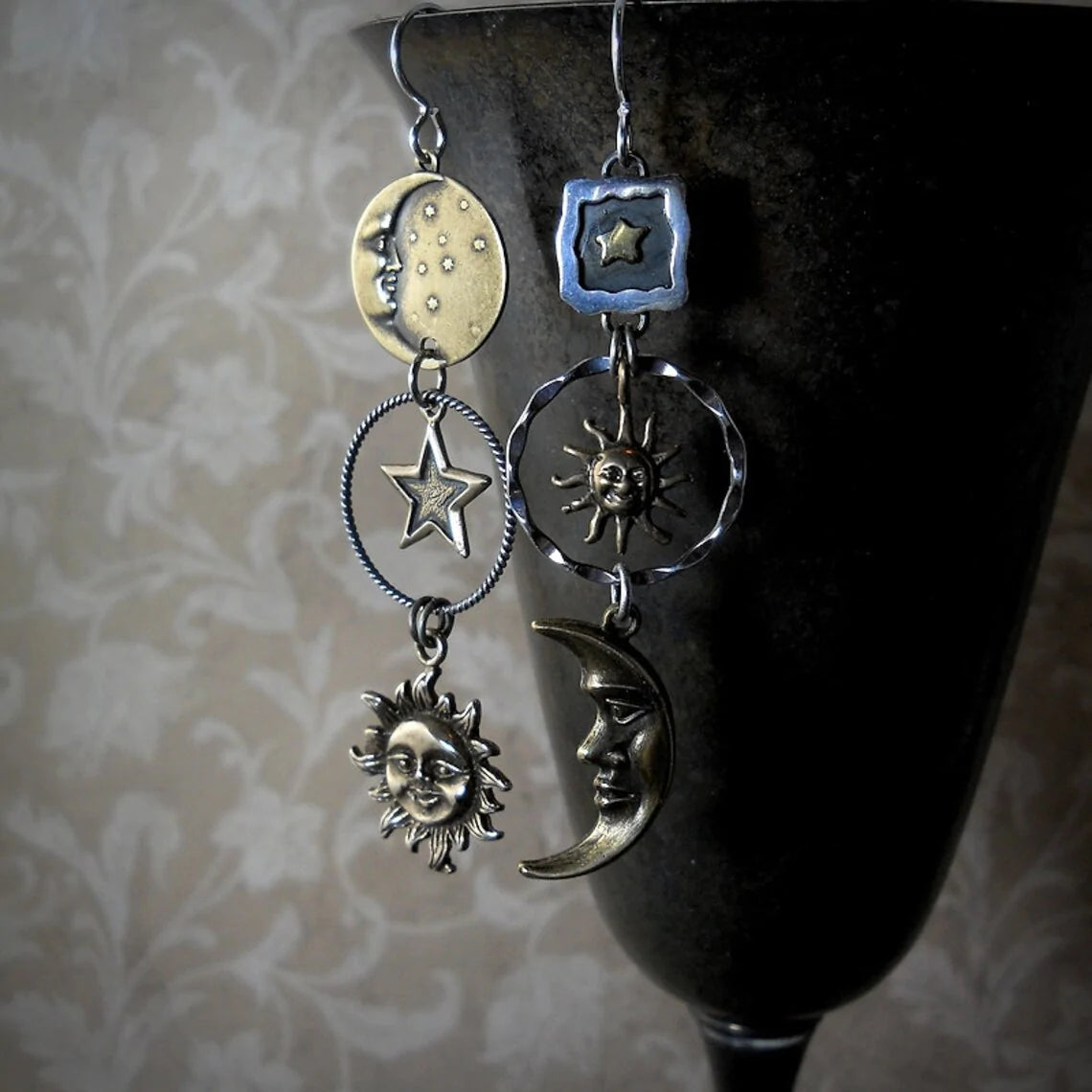 Sun-Moon Pendant Earrings-Maryam Jewelry