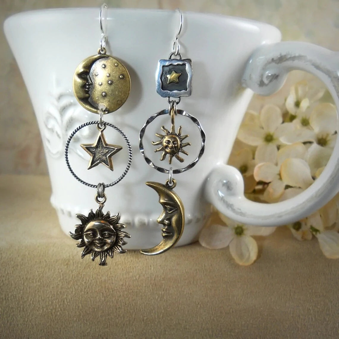 Sun-Moon Pendant Earrings-Maryam Jewelry