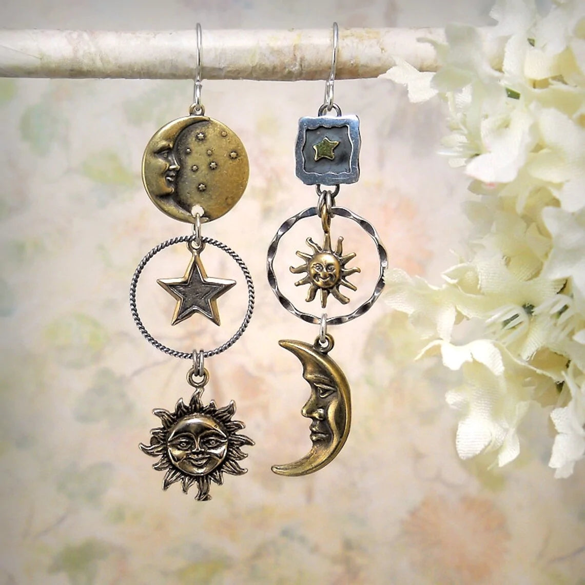 Sun-Moon Pendant Earrings-Maryam Jewelry