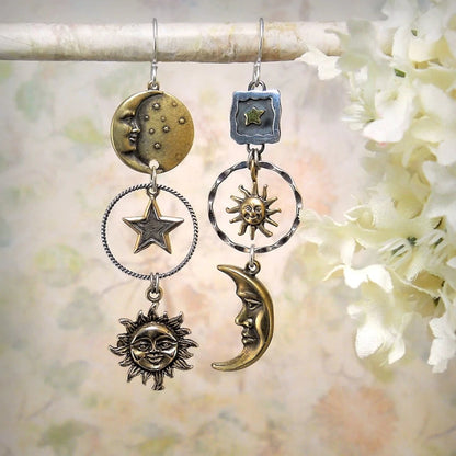 Sun-Moon Pendant Earrings-Maryam Jewelry