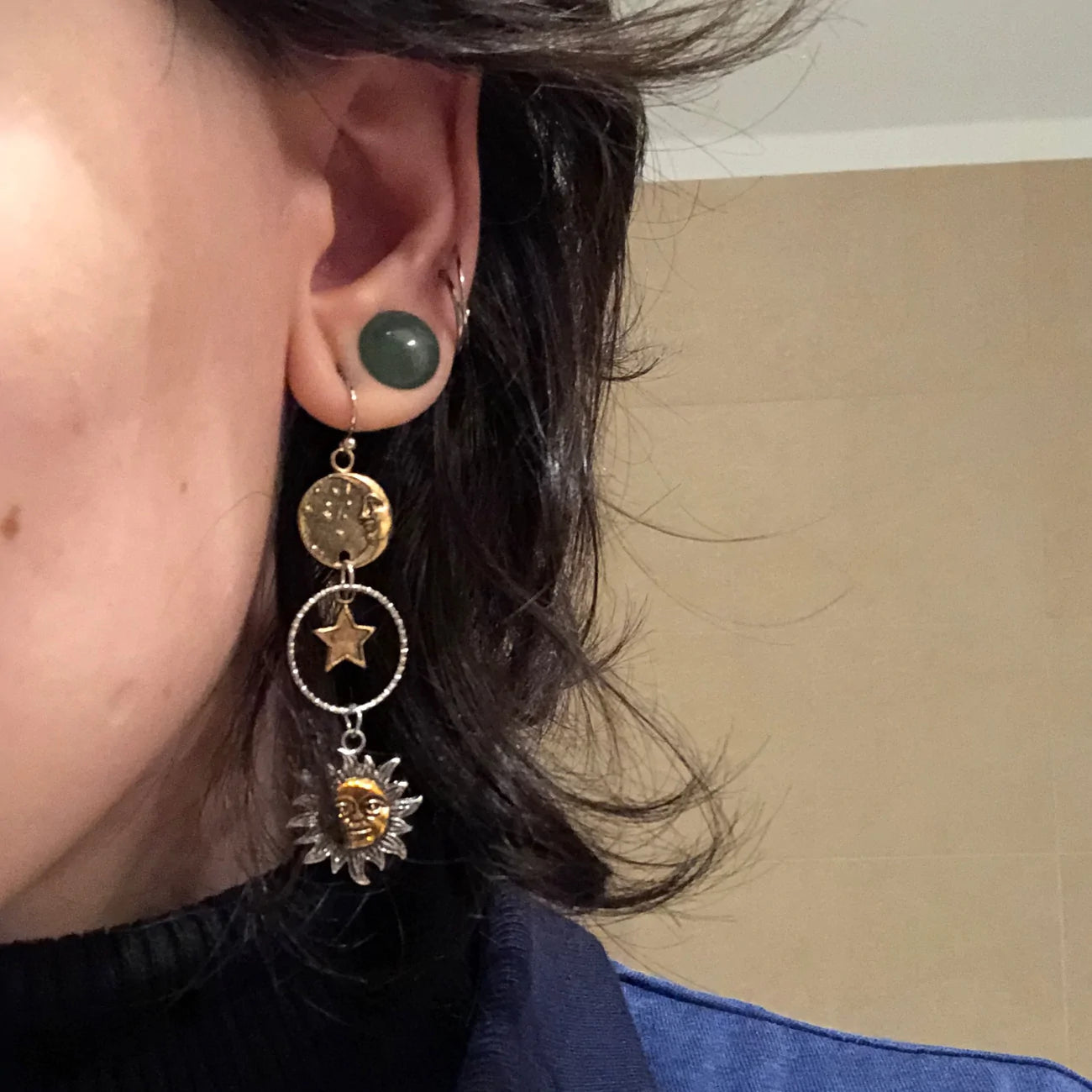 Sun-Moon Pendant Earrings-Maryam Jewelry