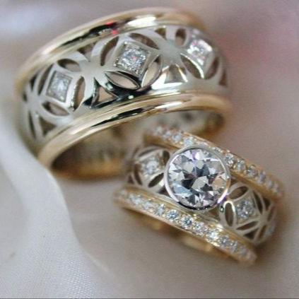 Vintage Hollow Gold & Silver Zirconia Ring-Maryam Jewelry