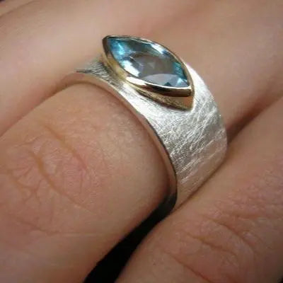 Drop ring with blue crystal inlays-Maryam Jewelry