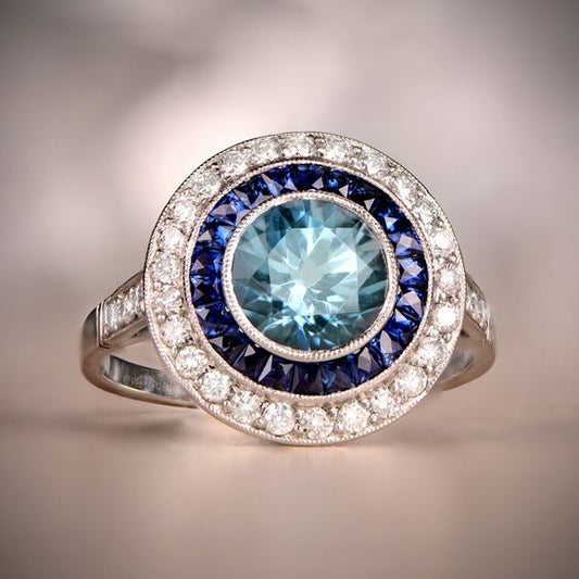 Vintage Blue Crystal Rounded Ring-Maryam Jewelry