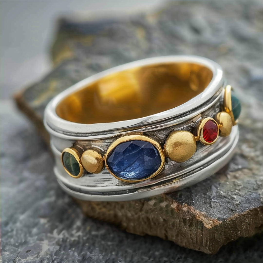 Silver Multicolor Stones Ring-Maryam Jewelry